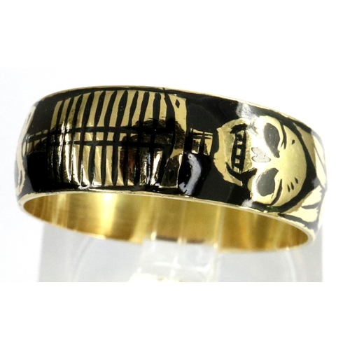 20 - 18ct gold and enamel skeleton ring, size K/L, 3.3g. P&P Group 1 (£14+VAT for the first lot and £1+VA... 