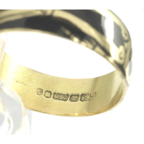 20 - 18ct gold and enamel skeleton ring, size K/L, 3.3g. P&P Group 1 (£14+VAT for the first lot and £1+VA... 