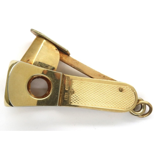 3 - 9ct gold Edwardian cigar cutter, L: 60 mm, 30.8g. P&P Group 1 (£14+VAT for the first lot and £1+VAT ... 