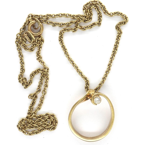 39 - A 9ct gold diamond set pendant on a 9ct gold chain, chain L: 40 cm, pendant D: 16 mm, combined 4.8g.... 