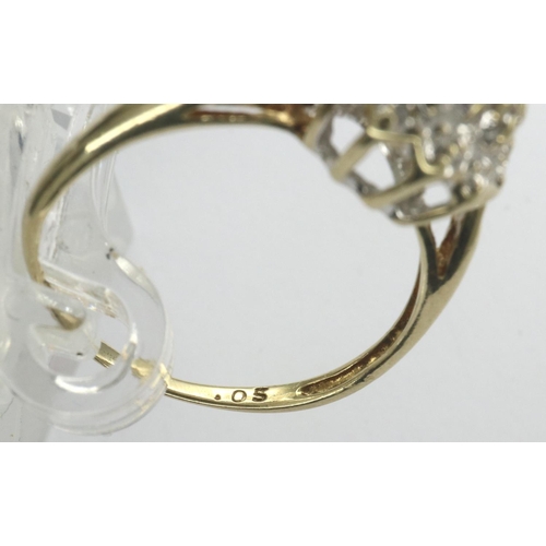 57 - 9ct gold and diamond cluster ring, size R, 2.2g. P&P Group 1 (£14+VAT for the first lot and £1+VAT f... 