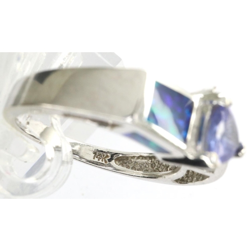 59 - 14ct white gold, tanzanite, opal and diamond ring, size N/O, 4.1g. P&P Group 1 (£14+VAT for the firs... 