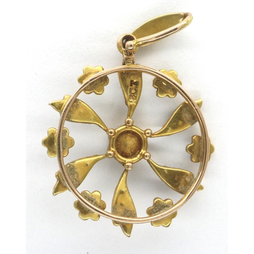 6 - Victorian 18ct gold pendant of circular form set with graduated seed pearls, D: 20 mm, 2.0g. P&P Gro... 