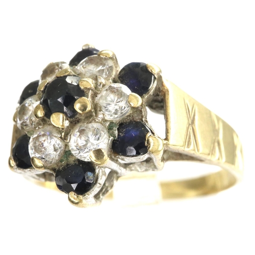 65 - 9ct gold sapphire and CZ set ring, size R, 3.6g. P&P Group 1 (£14+VAT for the first lot and £1+VAT f... 