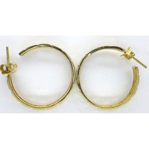 73 - A pair of 14ct gold hoop earrings, featuring Greek Key design, each D: 28 mm, combined 4.4g. No visi... 