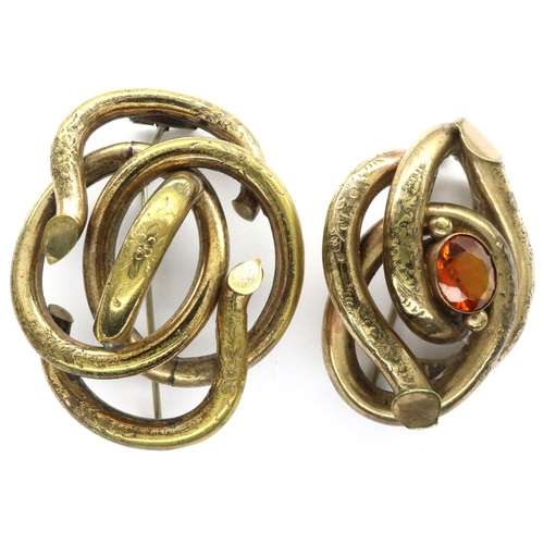 84 - Two Victorian pinchbeck brooches, largest H: 50 mm. P&P Group 1 (£14+VAT for the first lot and £1+VA... 