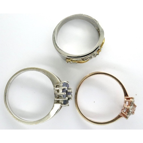 85 - Three 925 silver stone set rings, sizes P, V and X, combined 10g. P&P Group 1 (£14+VAT for the first... 