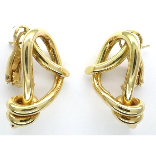 88 - A pair of heavy gauge 18ct gold earrings of knot design, each L: 30 mm, combined 18.5g. P&P Group 1 ... 