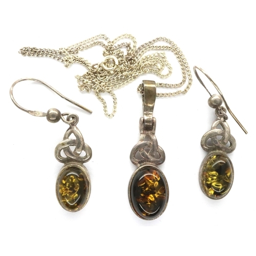 128 - Silver amber set pendant and earring set. P&P Group 1 (£14+VAT for the first lot and £1+VAT for subs... 