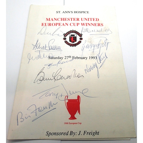 2050E - Manchester united 1993 Hospice dinner menu celebrating 25 years anniversary of European cup win, sig... 