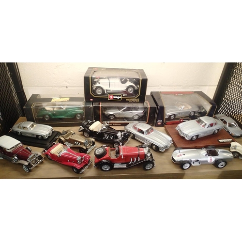 2043 - Fifteen Mercedes die-cast vehicles, 1/18 and 1/24 scale, various makes including Franklin Mint, Bura... 