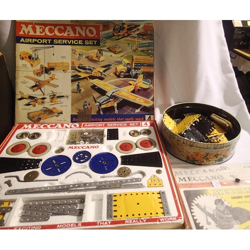 2055 - Meccano airport services set, contents very good, few parts missing, box is fair. Plus build books, ... 