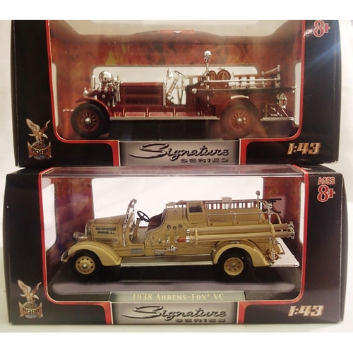 2083 - Two signature models 1/43 scale fire engines 1925 Ahrens-Fox N-S-4 and 1938 Ahrens-Fox VC, both in e... 