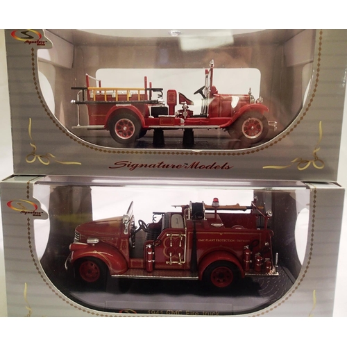 2086 - Two signature models 1/43 scale fire engines 1928 Studebaker fire truck and 1941 G.M.C fire truck, b... 