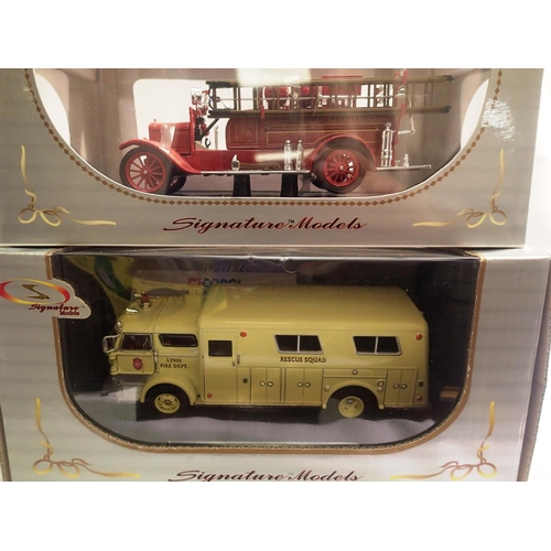 2087 - Two signature model 1/43 scale fire engines 1926 Ford model T fire truck and 1960 Mack C rescue box,... 