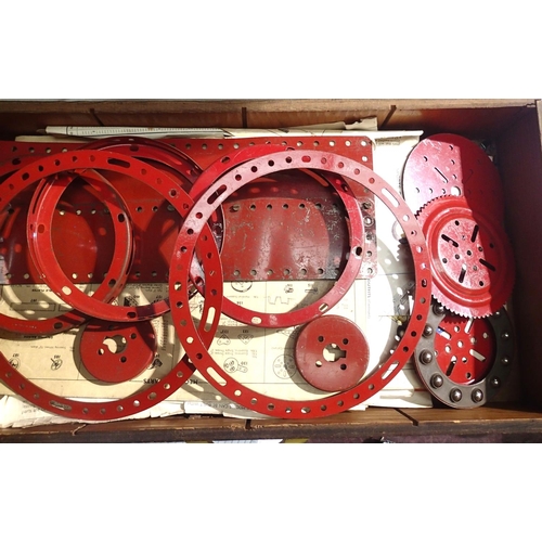 2180 - Selection of vintage Meccano red/green including 4 inch ball race, wheels, gears, flat and girders, ... 