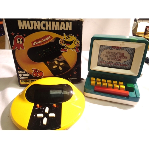 2183 - Grandstand Munchman mini arcade game in good condition. Battery compartment clean, boxed with inner ... 