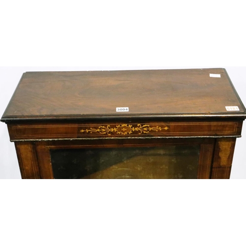 3004 - A Regency period inlaid walnut pier cabinet with single glazed door and two interior shelves, 76 x 3... 