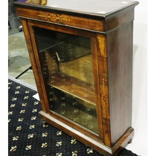 3004 - A Regency period inlaid walnut pier cabinet with single glazed door and two interior shelves, 76 x 3... 