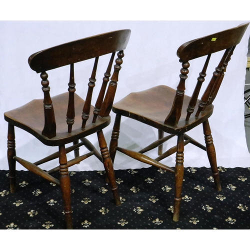 3005 - A pair of 19th century country elm kitchen chairs with turned spindle backs. Not available for in-ho... 