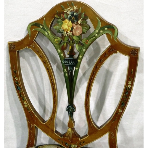 3016 - A George III shield back chair in beech, painted with wool work seat. Not available for in-house P&P