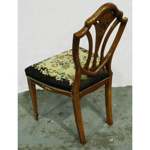 3016 - A George III shield back chair in beech, painted with wool work seat. Not available for in-house P&P