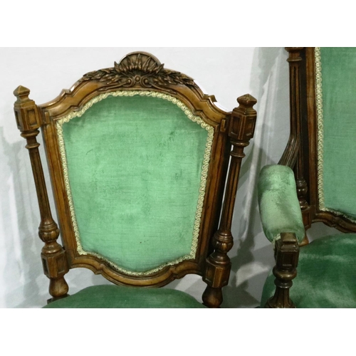 3018 - A Victorian walnut framed two piece parlour suite, more recently upholstered, largest. Not available... 