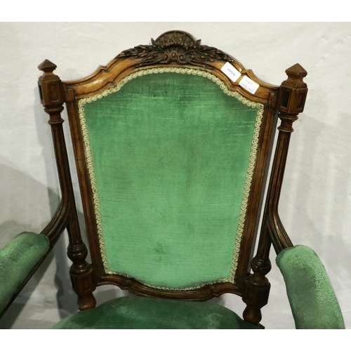 3018 - A Victorian walnut framed two piece parlour suite, more recently upholstered, largest. Not available... 