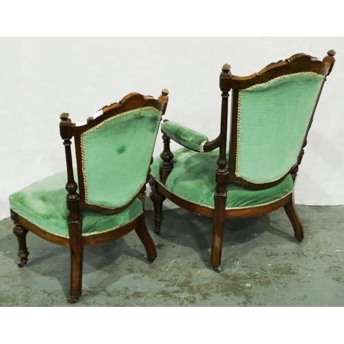 3018 - A Victorian walnut framed two piece parlour suite, more recently upholstered, largest. Not available... 