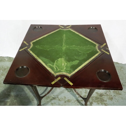 3023 - A Victorian mahogany card table with envelope fold action, single drawer and carved supports, 79 x 7... 