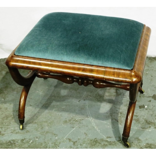 3037 - An early 20th century Savoronola style walnut framed stool with later upholstered drop in pad, 61 x ... 