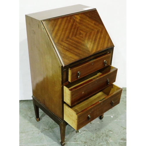 3044 - An Edwardian inlaid mahogany fall front bureau of diminutive proportions, with fitted interior and t... 