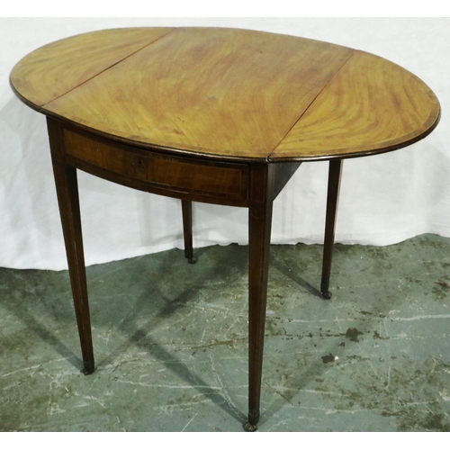 3049 - An Edwardian inlaid walnut Pembroke style table of small proportions, drop-leaf with tapering suppor... 