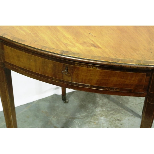 3049 - An Edwardian inlaid walnut Pembroke style table of small proportions, drop-leaf with tapering suppor... 