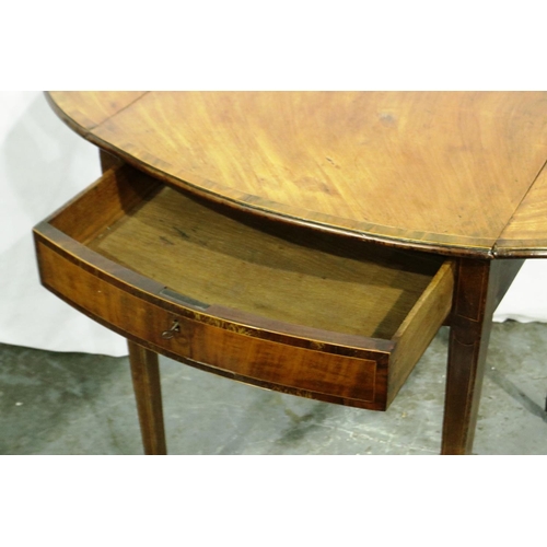 3049 - An Edwardian inlaid walnut Pembroke style table of small proportions, drop-leaf with tapering suppor... 