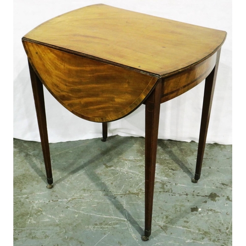 3049 - An Edwardian inlaid walnut Pembroke style table of small proportions, drop-leaf with tapering suppor... 