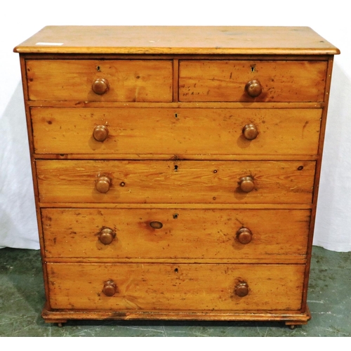 3057 - A Victorian stained pine chest of two short above four long drawers, 100 x 46 x 116 cm H. Not availa... 