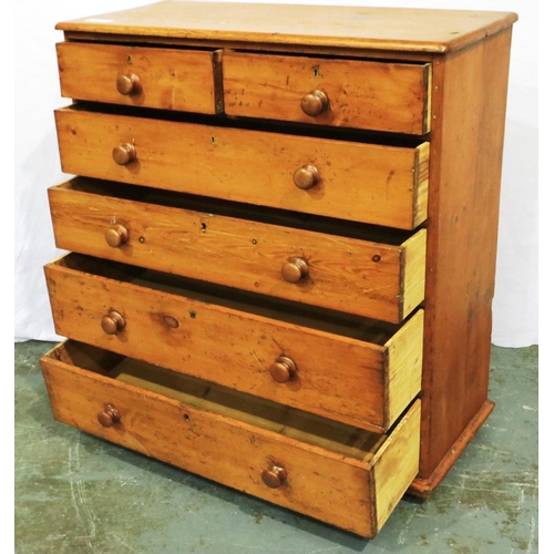 3057 - A Victorian stained pine chest of two short above four long drawers, 100 x 46 x 116 cm H. Not availa... 