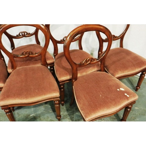 3059 - A set of six Victorian style balloon back dining chairs, each with upholstered seat. Not available f... 