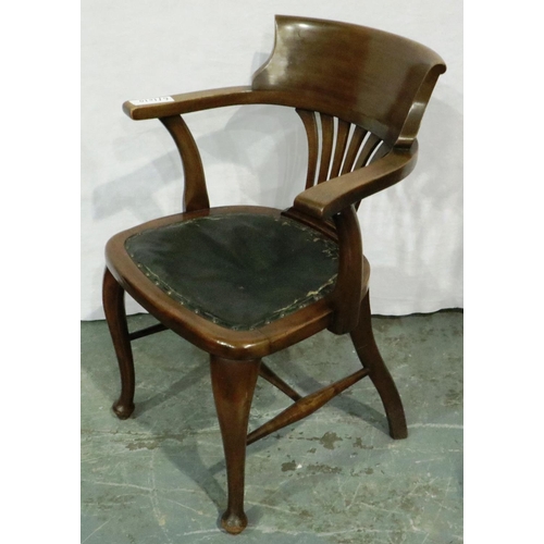 3072 - A 19th century mahogany framed gentlemans desk chair with studded leather seat, requires upholstery.... 