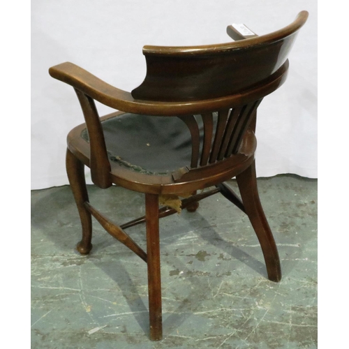 3072 - A 19th century mahogany framed gentlemans desk chair with studded leather seat, requires upholstery.... 