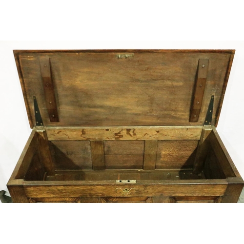 3077 - A 19th century oak chest having panelled front and two lower drawers, 111 x 47 x 74 cm H, scratch ma... 