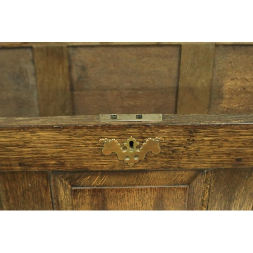 3077 - A 19th century oak chest having panelled front and two lower drawers, 111 x 47 x 74 cm H, scratch ma... 