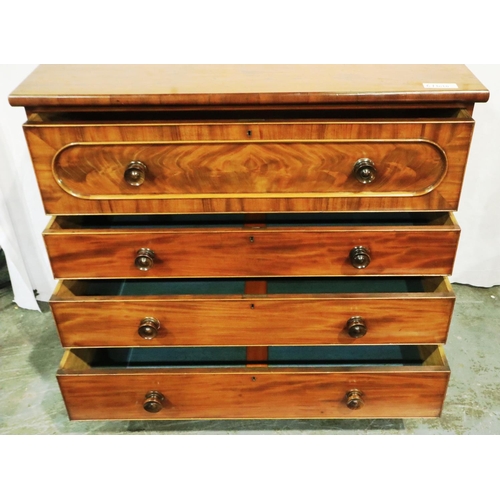 3084 - A Victorian walnut chest of four long drawers, 127 x 56 x 118 cm H, top requires polishing otherwise... 