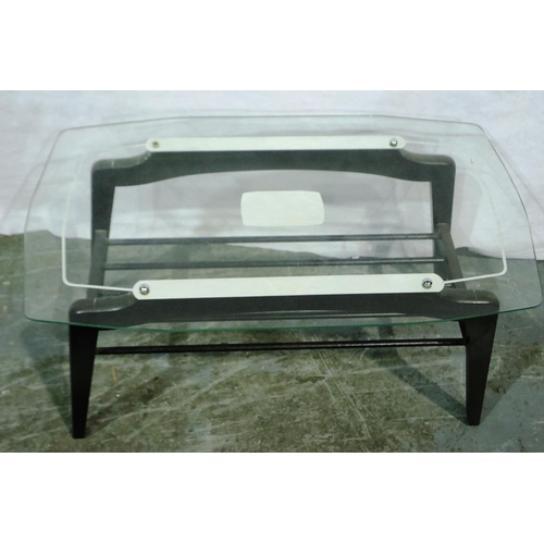 3117 - CWS Ltd, a mid 20th century glass top lamp table with ebonised supports, 75 x 45 x 42 cm H. Not avai... 