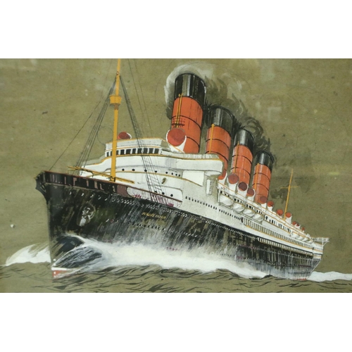 3144 - Kenneth Denton Shoesmith (1890-1939): watercolour and ink on paper of the SS Mauretania, 34 x 50 cm.... 