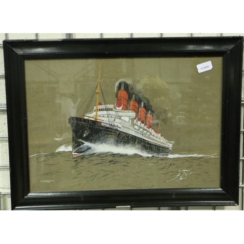 3144 - Kenneth Denton Shoesmith (1890-1939): watercolour and ink on paper of the SS Mauretania, 34 x 50 cm.... 