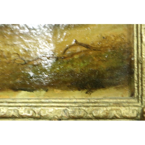 3146 - An unattributed Victorian oil on board, bridge and river scene, 20 x 26 cm. Not available for in-hou... 