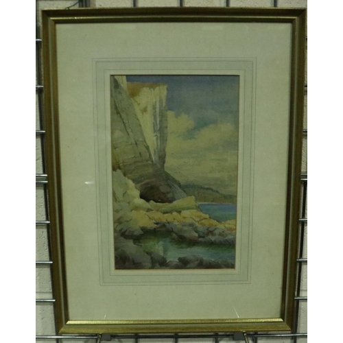 3147 - Ernest F. Hill (1873-1960): watercolour, Devon Coast, 20 x 32 cm. Not available for in-house P&P