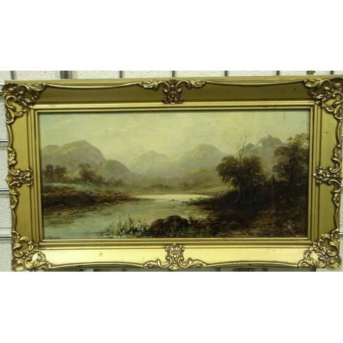 3149 - H Williams (19th century English school): oil on canvas, Near Buttermere, 39 x 19 cm, inscribed vers... 